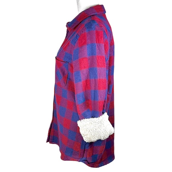 Ambiance Shacket Womens L Soft Fleece Red & Blue Plaid Button Front Pocket Shirt - Picture 10 of 13